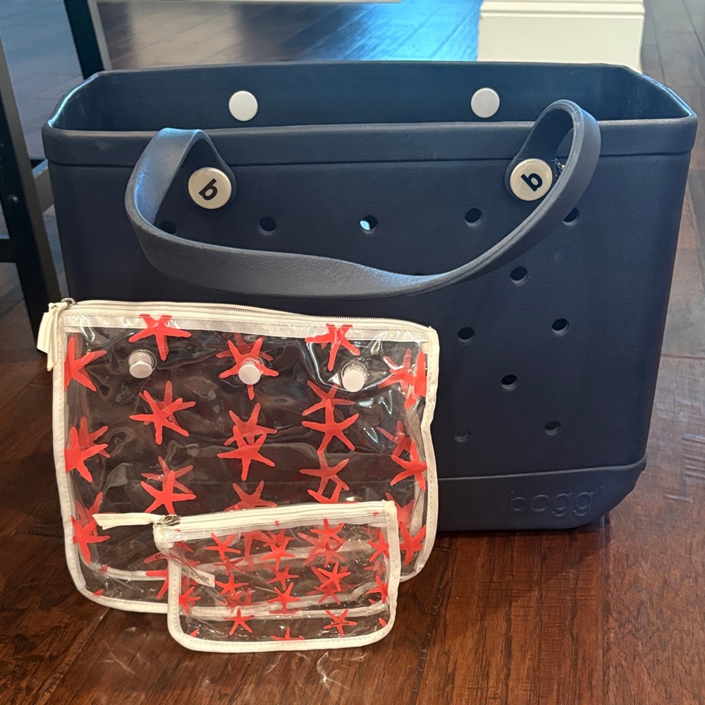 BOGG BAG Navy Tote with Clear Starfish Pouches